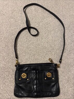 Classic Black Leather Crossbody Bag with Gold Hardware